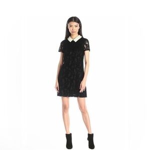Betsey Johnson Wednesday Addams Inspired Lace Dress Faux Pearl Collar Size 4